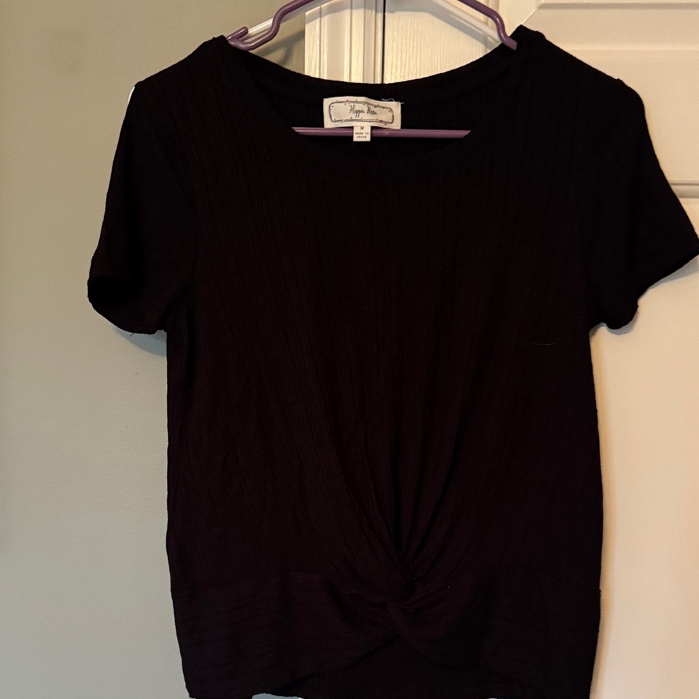 Hippie Rose Black Short Sleeve Twist Front Tee